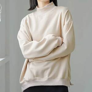 Sweat-shirt à col roulé surdimensionné pour femme, couleur unie violet, en coton tricoté, manches longues, coupe classique, vêtement décontracté d'automne, pull tendance - Product Image 2