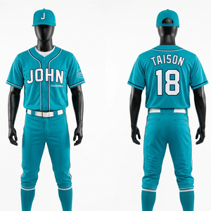 Mens baseball uniform premium 175 GSM polyester fabric breathable blue <b>red</b> <b>striped</b> panels custom tackle twill logo design - Product Image 4