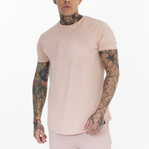 T-shirt en coton rose clair pour homme, coupe classique, manches courtes, col rond, couleur unie, jersey tricoté respirant 180g, haut décontracté - Product Image 1
