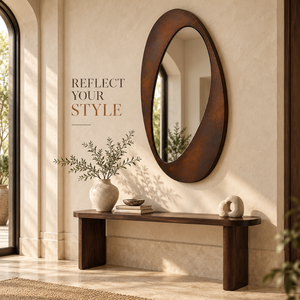 Miroir mural ovale sculptural en fer brun, cadre texturé moderne, accent décoratif pour salon, chambre, entrée, mariage, maison de luxe - Product Image 2
