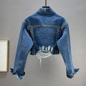 Women's Regular Fit Cropped <b>Denim</b> Jacket Long Sleeve Button-Up Eco-Friendly Vintage Style Casual Loose Short <b>Coat</b> for Daily Wear - Product Image 6