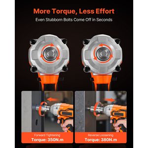 Avvitatore a impulsi elettrico 20V, 3/8 di pollice, senza fili, batteria 4Ah, coppia elevata 280 ft-lbs / 380 Nm, motore brushless, tensione nominale 18V/21V - Product Image 4