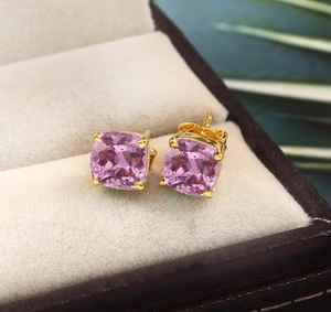 ต่างหูมอร์แกไนต์จากมาดากัสการ์ เงินแท้ 925 ชุบทอง 14K ทรงคุชชั่น สำหรับผู้หญิง - Product Image 4