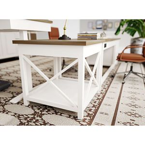 American Style White and Wood Corner Desk with Storage Shelves Small Square Table for Home Office for Small Spaces - Product Image 4