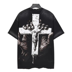 T-shirt à manches courtes pour homme, coupe classique, uni, gaufré, respirant, écologique, en coton noir, style punk, col rond - Product Image 6