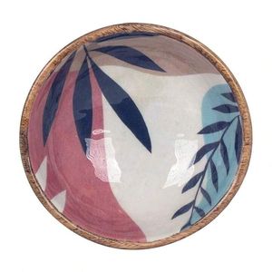 Bol en bois fait main avec motif feuille d'olivier émaillé, design méditerranéen, pour servir des aliments, offrir en cadeau - Product Image 3