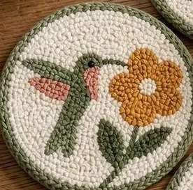 4pcs Hummingbird Punch <b>Needle</b> Coaster Set, Handcrafted Floral Yarn Drink Mats for Table Decor by Whimsy Art Craft - Product Image 5