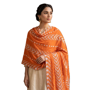 Women Orange Cotton for Voile <b>Shawl</b> with Floral Embroidery Rhinestone Ethnic Scarf Breathable Daily Wear Fashion Wrap - Product Image 5