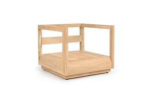 Ensemble de canapés d'extérieur en teck moderne avec coussins gris, mobilier de jardin minimaliste pour patio et bord de piscine - Product Image 3