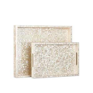 Classy Natural Wood Pearl Round Serving <b>Tray</b> With Handles for Home Hotels & Restaurant Tabletop Food <b>Snacks</b> & Drinks <b>Trays</b> - Product Image 4