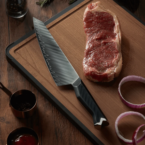 Couteaux de chef professionnels avec lame large et tranchante, motif ondulé décoratif, manche ergonomique noir pour couper et trancher la viande en cuisine - Product Image 1