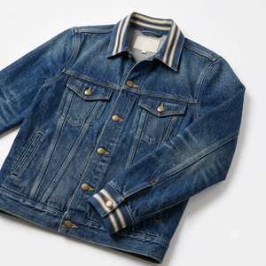 Veste en jean pour homme, col rabattu, fermeture boutonnée, finition délavée, automne, décontractée, motif uni, coupe régulière, matière en coton - Product Image 1