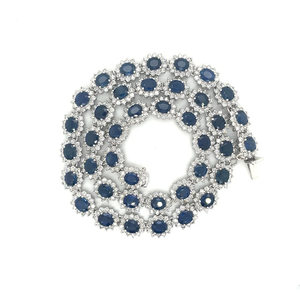 AssayJewelers 36Ct Oval Blue Sapphire 9.6Ct Diamond Halo Link Chain Choker <b>Necklace</b> in 14K Gold Plated Hiphop Wedding Style - Product Image 2