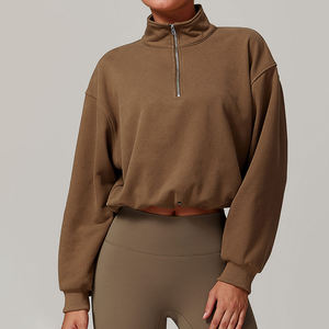Women's Grey Quarter Zip Mock Neck Oversized Sweatshirt <b>Drop</b> Shoulder Long Sleeve Casual Fleece Pullover Loose Fit Soft Cozy - Product Image 2