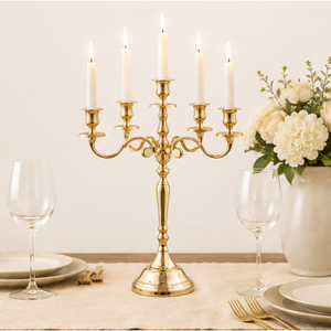 Candelabro Elegante de Metal Dorado de 5 Brazos, Centro de Mesa, Portavelas al por Mayor para Decoración de Bodas, Eventos, Fiestas y Hoteles - Product Image 6