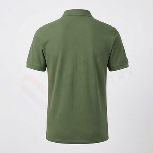 Polo à manches courtes pour homme, vert olive, en coton tricoté, couleur unie, respirant, coupe classique, boutons - Product Image 2