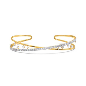 Sweeping Curve Diamond Cuff Bracelet with Yellow Gold Open <b>Frame</b> and <b>Floating</b> Sparkle Accent Design - Product Image 2