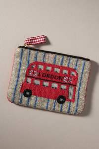 Portefeuille porte-monnaie de luxe fait main brodé Bus de Londres avec bracelet perlé et chaîne pour femme, motif voyage mignon, rouge double - Product Image 2