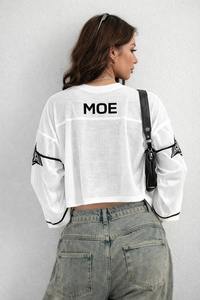 Pull en maille tendance pour femme, design personnalisé avec logo, style chemise en crochet, imprimé à rayures numérotées, coupe oversize, en jersey, vente en gros - Product Image 4