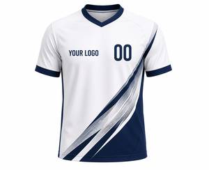 Ensemble de maillots de football unisexes personnalisés, blanc et marine, col en V, impression sublimée, respirant, anti-transpiration, polyester écologique - Product Image 3
