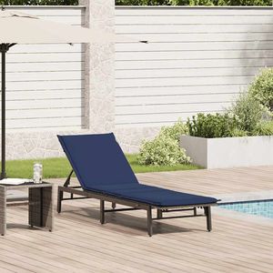Chaise longue standard en rotin PE bleu marine et acier thermolaqué, modèle gris - Product Image 1
