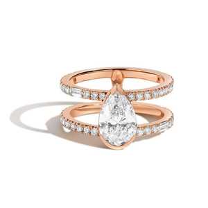 Anillo de Compromiso de Doble Banda, Estilo Art Deco, con Diamantes Baguette, Anillo de Boda Personalizado, Oro Sólido de 10k, 14k, 18k, Diamante Cultivado en Laboratorio, Venta al Por Mayor - Product Image 5