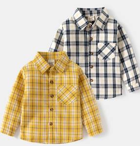 Chemise en flanelle 100% coton pour garçons, col rond, 180g, à carreaux, décontractée, pour bébé et tout-petit, manches longues, avec poche, écologique - Product Image 3
