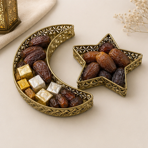 Fancy <b>Gold</b> Metal Ramadan <b>Serving</b> <b>Tray</b> Set Moon and Star Shaped Eid Mubarak Decoration <b>Tray</b> for Iftar Table Islamic Party Supply - Product Image 2