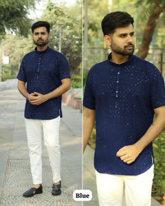 Rayon Chikan Work Both Side Stylish Short <b>Kurta</b> for <b>Men's</b> - Product Image 4