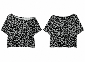 Blusa informal con estampado de leopardo, hombros descubiertos, manga corta, gris, con estampado animal, OEM, de verano, a la moda, holgada, para mujer - Product Image 3