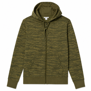 Sudadera con Capucha de Camuflaje, Corte Regular, con Cierre, Estilo Casual para Otoño, Tejido de Felpa Francesa, Diseño con Bolsillos y Estampado Verde - Product Image 5