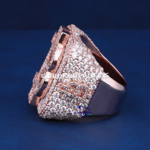 Half iced out d vvs moissanite <b>925</b> sterling <b>silver</b> hip hop diamond <b>ring</b> for men full rose gold round and baguette cuts - Product Image 5