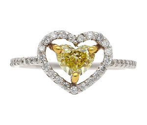 Bague de fiançailles en forme de cœur avec diamant jaune, plaqué or 10K, sertissage à griffes, bijou romantique pour femme, pierre de naissance d'avril - Product Image 3