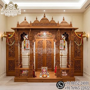 Traditional Modern Teak Wood Mahalakshmi <b>Mandir</b> Home Customizable Size Durable Lightweight Handmade Pooja Temple Decor - Product Image 5