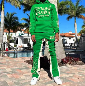 Ensemble de survêtement épais et personnalisé pour homme, avec pantalon de survêtement et sweat à capuche, coupe évasée et ample, zippé, à jambes larges superposées et effet usé - Product Image 3
