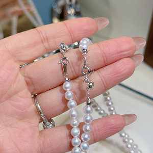 Collar de Perlas Naturales de Agua Dulce de 6-7 mm con Cadena de Cola Pequeña Casi Redonda, Cadena de Clavícula Ajustable, Luz Intensa - Product Image 4