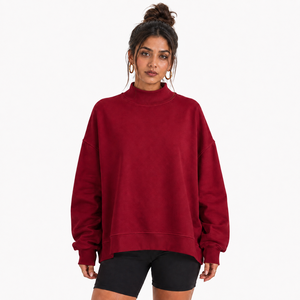Suéter Oversize de Cuello Alto para Mujer, de Algodón y Felpa, con Hombros Caídos, Corte Holgado, Manga Larga, Fabricante Directo - Product Image 1