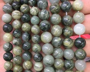 ลูกปัดแจสเปอร์ลายทางสีเขียว ลูกปัดพลอยทรงกลมธรรมชาติ สำหรับทำเครื่องประดับ งานฝีมือ DIY ขายส่ง - Product Image 5