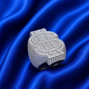 Dollar Sign VVS Fully Iced Moissanite Hip Hop Style <b>Ring</b> For <b>Men</b> 925 <b>Silver</b> Customizable Rapper Party Jewelry Charms - Product Image 2