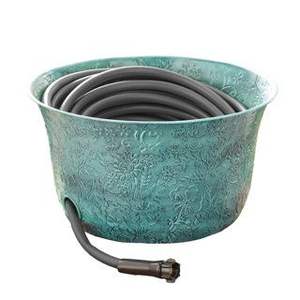 Pot de rangement pour tuyau d'arrosage de jardin en métal vert texturé moderne avec couvercle et poignées latérales, organiseur extérieur - Product Image 6