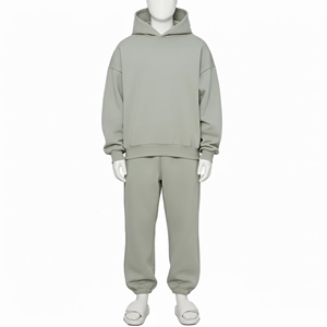 Streetwear Regular Fit Hooded Solid <b>Plus</b> <b>Size</b> Men's 100% Cotton Breathable Sportswear Tracksuit <b>Set</b> with Baggy <b>Joggers</b> - Product Image 3