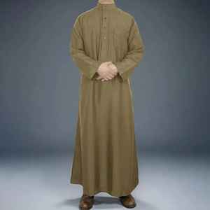 Thobes de qualité supérieure pour hommes, style Qatar et Dubaï, avec des coutures élégantes, vêtements musulmans islamiques, Thobe Jubba Kaftan Abaya pour hommes - Product Image 4