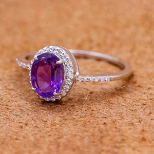Wholesale 925 Solid Sterling Silver Natural Oval Amethyst <b>Cubic</b> <b>Zirconia</b> Halo <b>Ring</b> Fine Jewelry Memoria Jewels - Product Image 6
