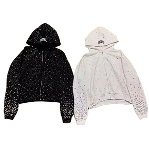 Sudadera con capucha unisex extragrande blanca con cremallera y pedrería, totalmente adornada con cristales, estilo urbano, para invierno, ODM, camisetas extragrandes - Product Image 5