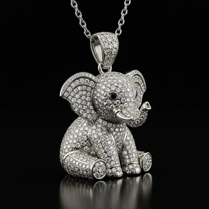 Pendentif éléphant en moissanite, style hip-hop, serti de diamants, bijoux en argent 925, charme animal, pendentif de luxe - Product Image 4