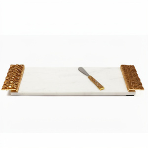 Plateaux décoratifs en marbre au design fabuleux avec poignée en laiton, couleur blanche, forme rectangulaire, provenant d'Inde - Product Image 1
