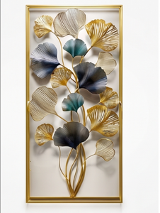 Deluxe Modern Leaf <b>Design</b> Metal <b>Wall</b> Art Brass <b>Frame</b> Rectangle Shape Handmade Glam Decorative Accent For <b>Wall</b> Mount - Product Image 6