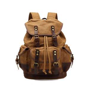 Vintage <b>Canvas</b> <b>Backpack</b> Unisex Softback Hasps Closure Travel Durable 20-37L Brown Leather Accents - Product Image 5