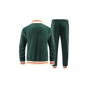 Ensemble de survêtement unisexe vert foncé 2026 à manches longues avec fermeture éclair, col montant, style sportif, pantalon de jogging rayé, coupe régulière pour adultes, collection automne - Product Image 2