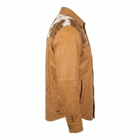 Chemise de cowboy sur mesure en cuir de vachette pleine fleur pour homme, style western, marron clair, avec boutons-pression, vêtement d'extérieur type ranch